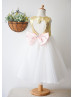 Heart-shaped Keyhole Gold Sequin Tulle Flower Girl Dress